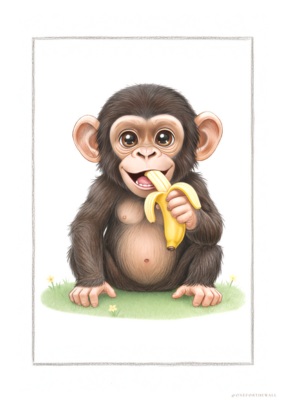 illustreret chimpanseplakat til børneværelset – nordisk minimalistisk motiv