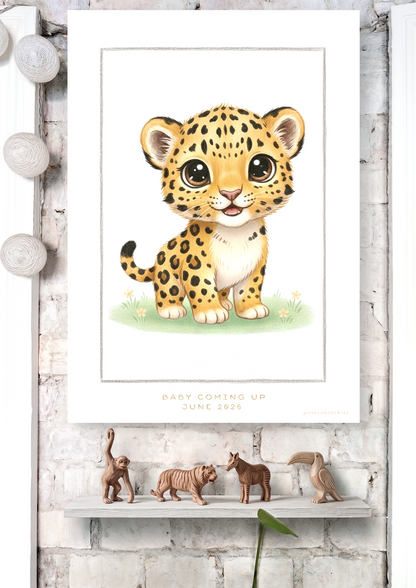 Jaguarplakat med personlig tekst hængt op på nordisk børneværelse