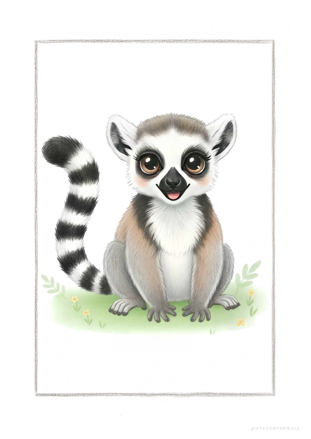 Illustreret lemurplakat til børneværelset – nordisk minimalistisk motiv